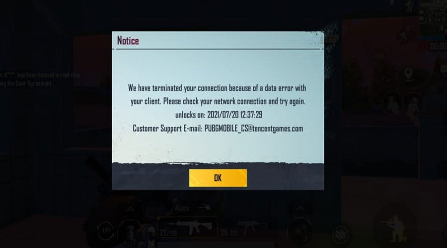 Fix We Have Terminated Your Connection Because or a Data Error with Your Client Error